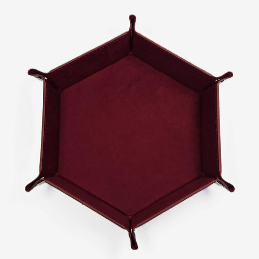 Claret Hexagonal Folding Dice Tray with Black PU Leather backing