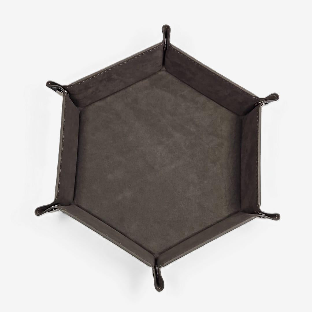 Wolf Grey Hexagonal Folding Dice Tray with Black PU Leather backing
