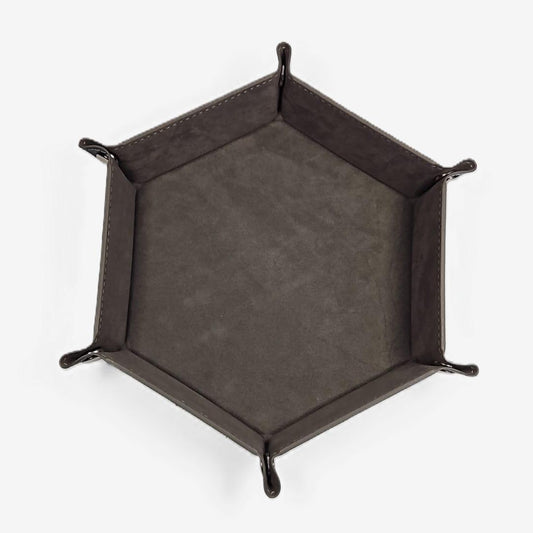 Wolf Grey Hexagonal Folding Dice Tray with Black PU Leather backing