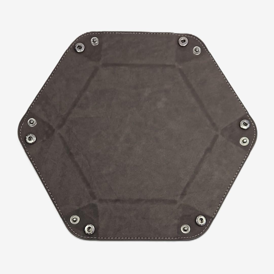 Wolf Grey Hexagonal Folding Dice Tray with Black PU Leather backing