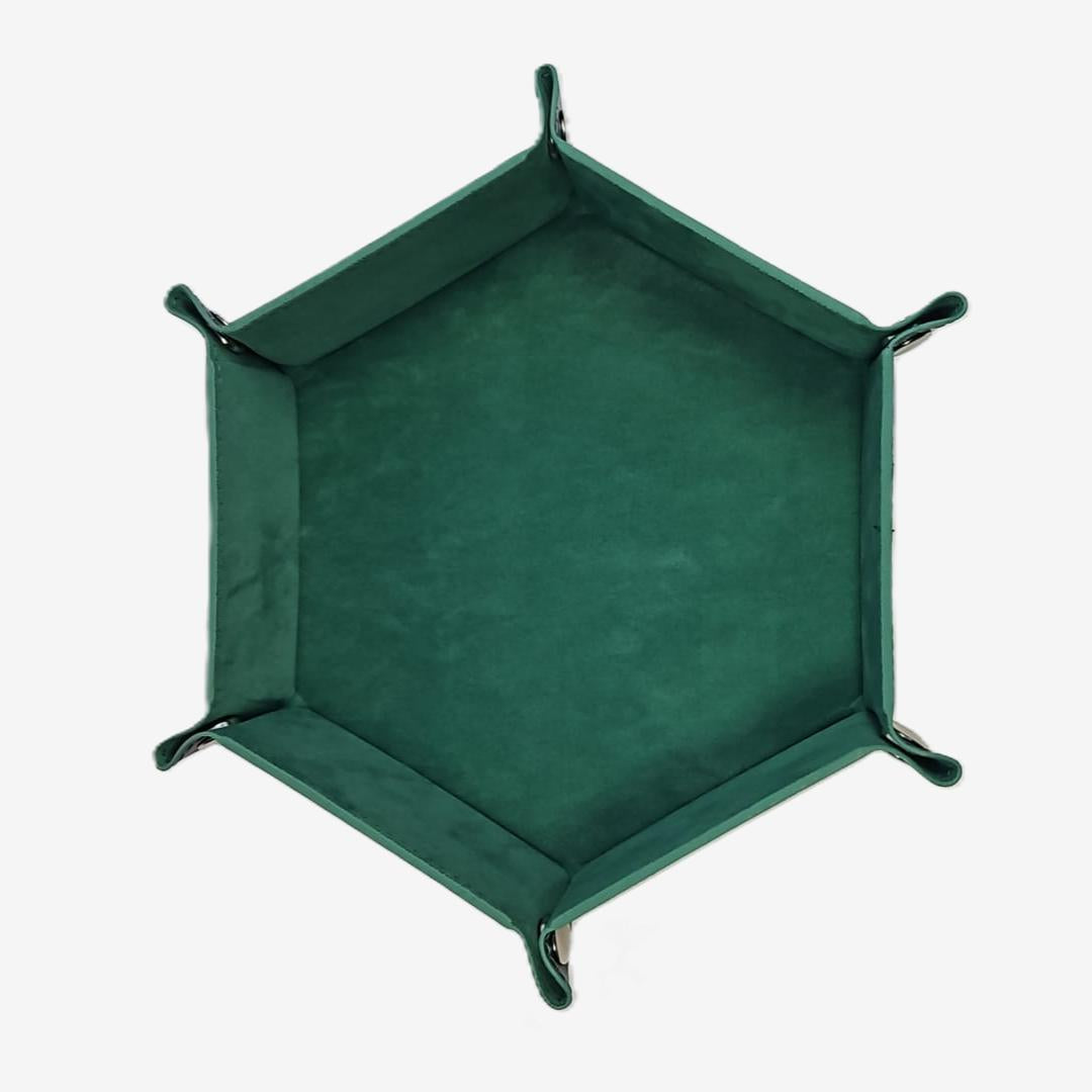 Forest Green Hexagonal Folding Dice Tray with Black PU Leather backing