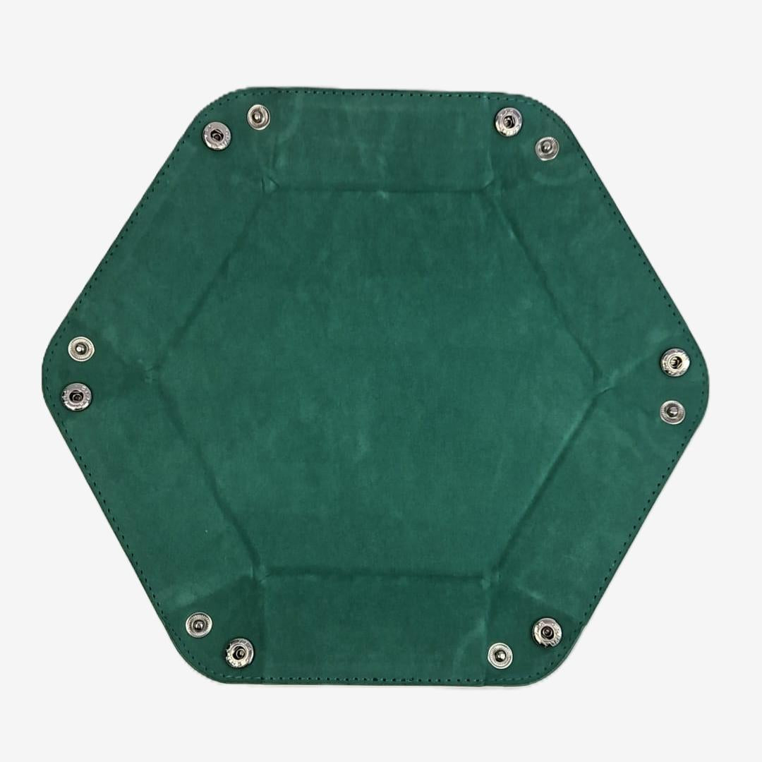 Forest Green Hexagonal Folding Dice Tray with Black PU Leather backing