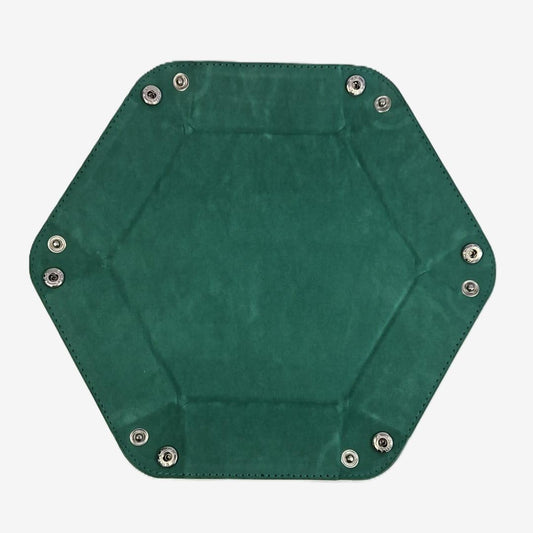 Forest Green Hexagonal Folding Dice Tray with Black PU Leather backing