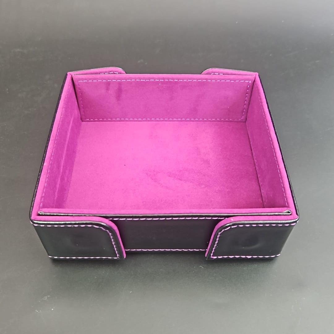 Screaming Pink Square Magnetic Dice Tray with PU Leather backing