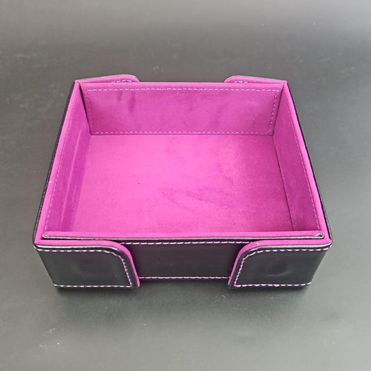 Screaming Pink Square Magnetic Dice Tray with PU Leather backing