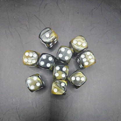 10 Pack 16mm Two Colour Acrylic D6 Gold & Black