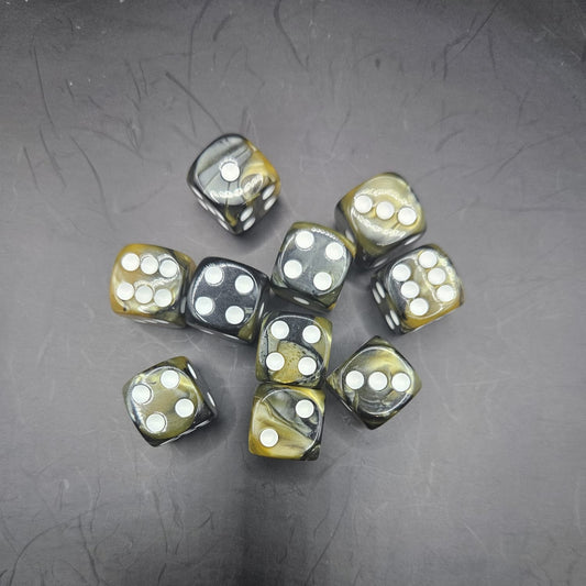 10 Pack 16mm Two Colour Acrylic D6 Gold & Black