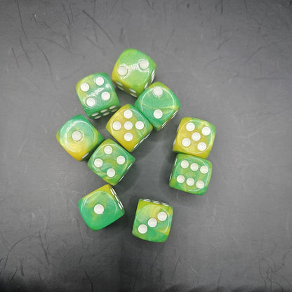 10 Pack of 16mm Two Colour Acrylic D6 Green & Light Green
