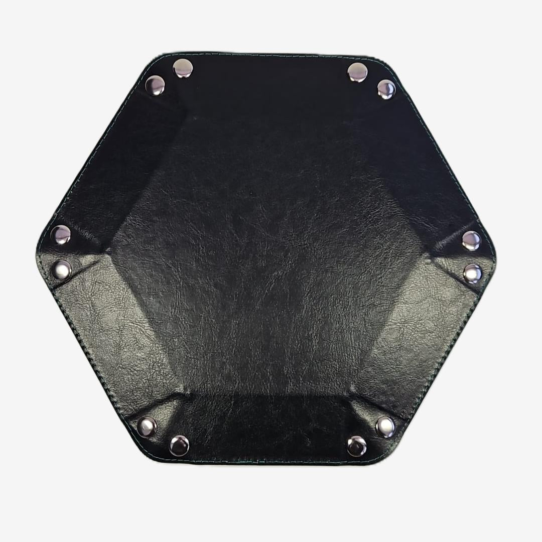 Wolf Grey Hexagonal Folding Dice Tray with Black PU Leather backing