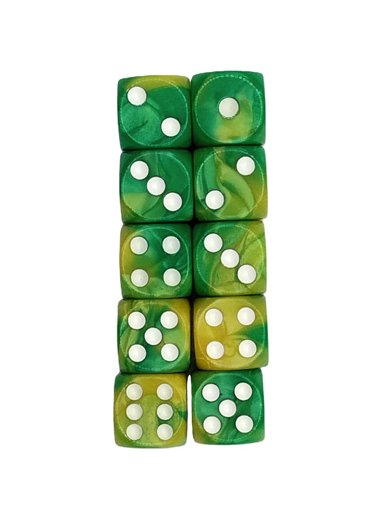 10 Pack of 16mm Two Colour Acrylic D6 Green & Light Green