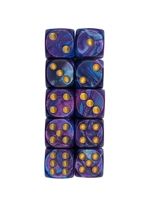 10 Pack of 16mm Two Colour Acrylic D6 Purple & Blue