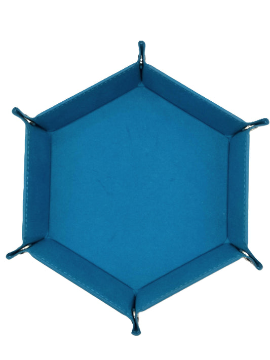 Blue Hexagonal Folding Dice Tray with Black PU Leather backing
