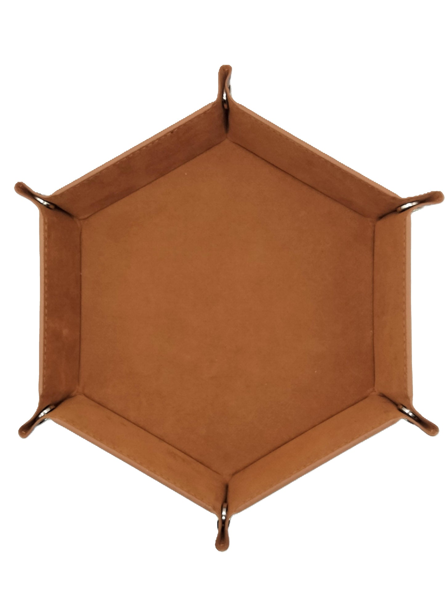 Tan Hexagonal Folding Dice Tray with Black PU Leather backing