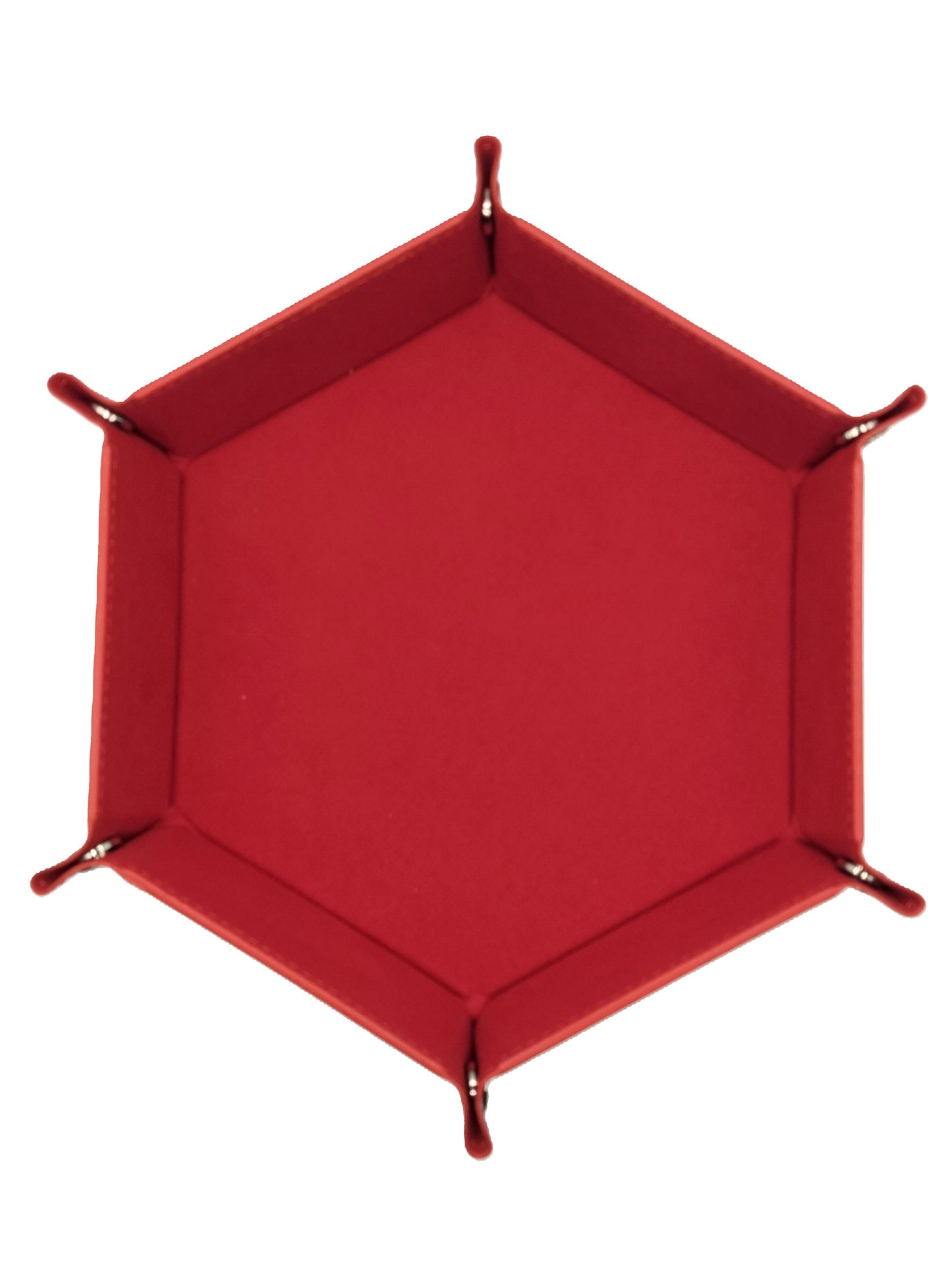 Red Hexagonal Folding Dice Tray with Black PU Leather backing