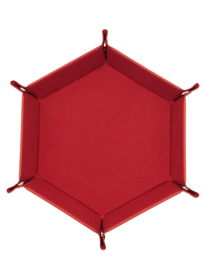 Red Hexagonal Folding Dice Tray with Black PU Leather backing