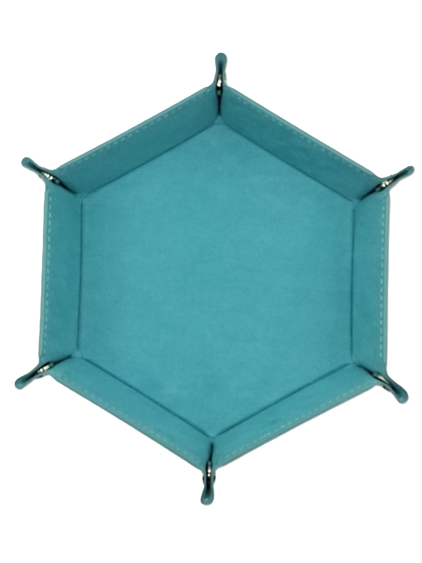 Teal Dice Hexagonal Folding Tray with Black PU Leather backing