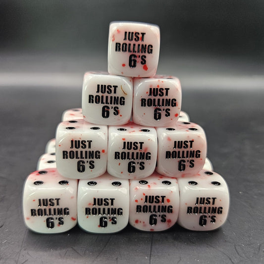 10 Pack of 16mm JustRolling6 Blood Splatter Rounded Edge Dice
