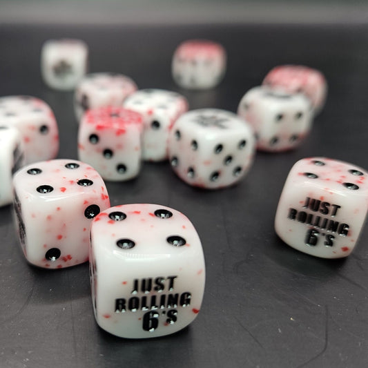 10 Pack of 16mm JustRolling6 Blood Splatter Rounded Edge Dice