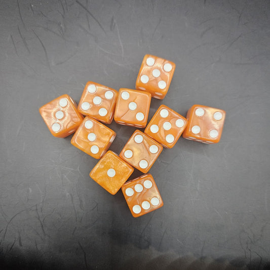 10 Pack of 16mm Acrylic D6 Light Orange Pearl Straight Edge