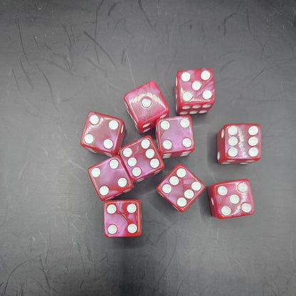 10 Pack of 16mm Acrylic D6 Light Red Pearl Straight Edge