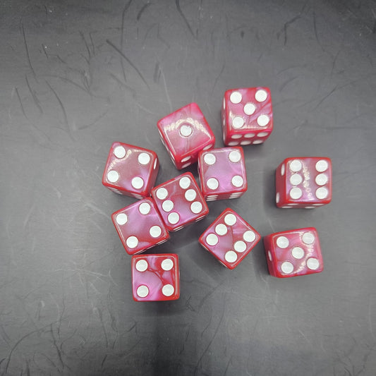 10 Pack of 16mm Acrylic D6 Light Red Pearl Straight Edge