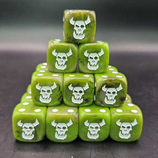 10 Pack of 16mm Ork Grubby Green Rounded Edge Dice