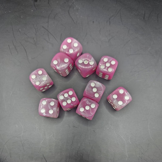 10 Pack of 16mm Two Colour Acrylic D6 Pink & White
