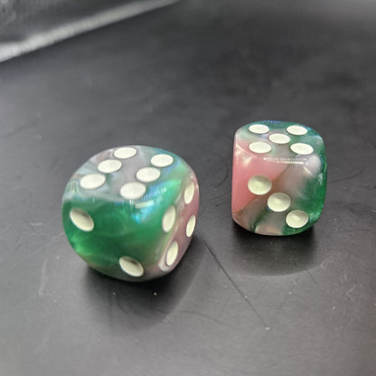 10 Pack of 16mm Two Colour Acrylic D6 Pink & Aquamarine