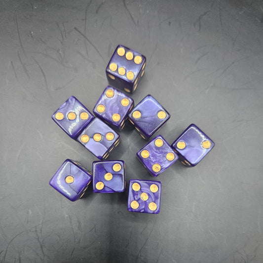 10 Pack of 16mm Acrylic D6 Purple Pearl Straight Edge
