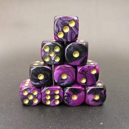10 Pack of 16mm Two Colour Acrylic D6 Purple & Black