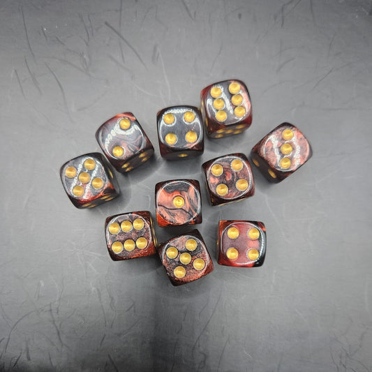 10 Pack of 16mm Two Colour Acrylic D6 Red & Black