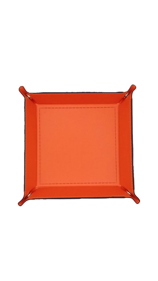 Orange Dice Square Folding Tray with PU Leather backing