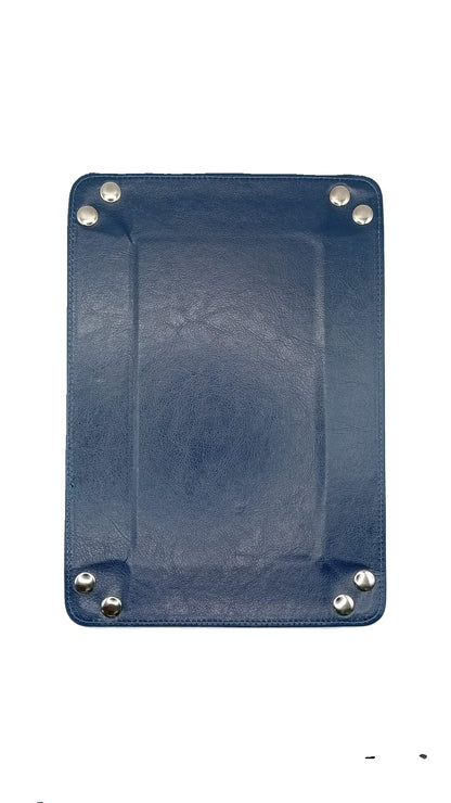 Blue Rectangular Folding Dice Tray with Dark Blue PU Leather backing