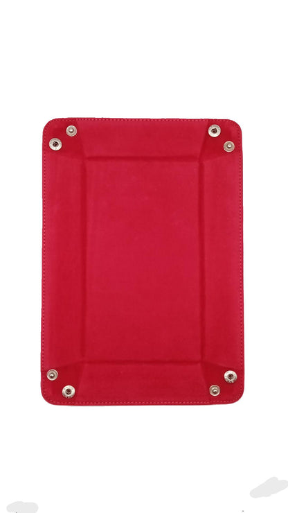 Red Rectangular Folding Dice Tray with Black PU Leather backing