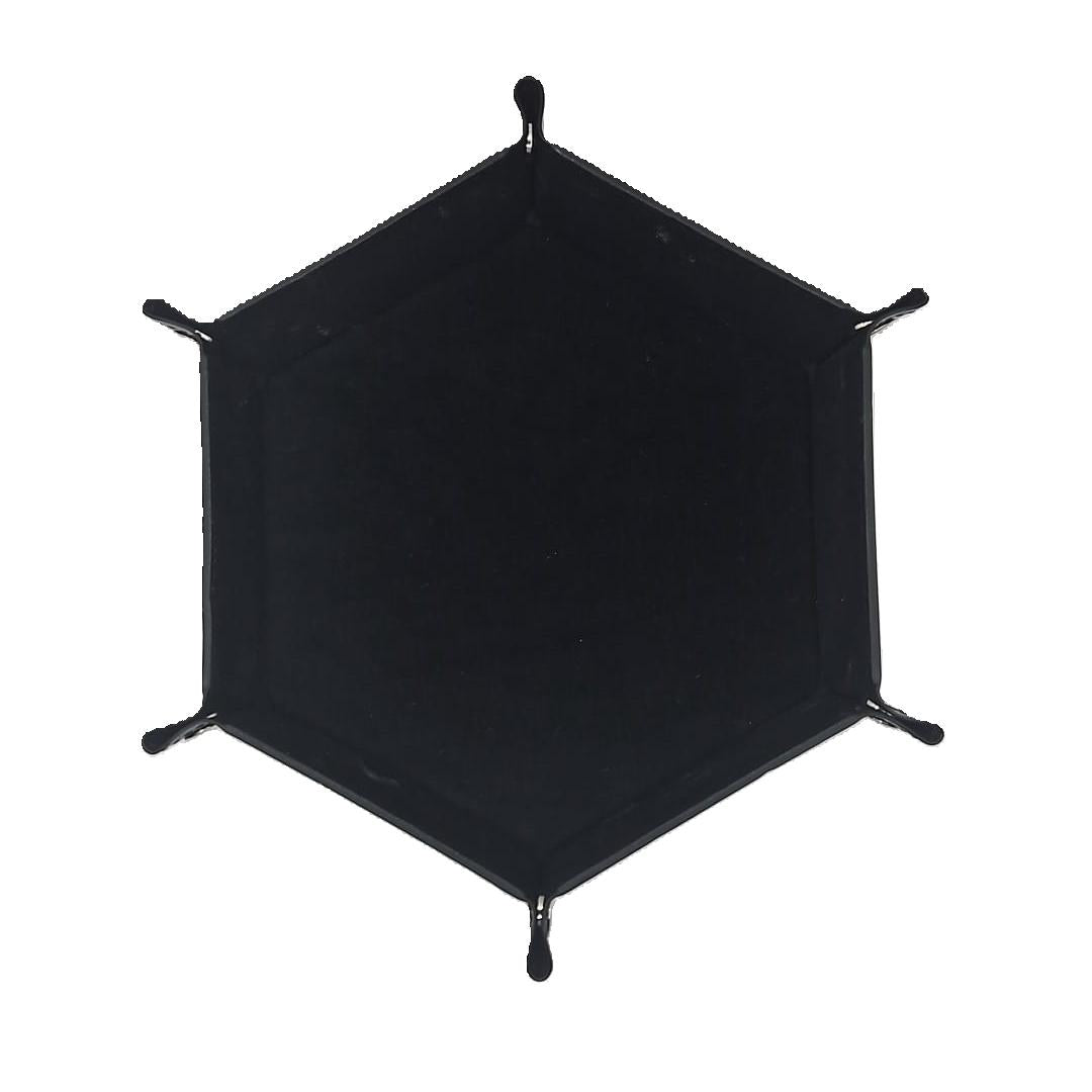 Black Dice Hexagonal Folding Tray with Black PU Leather backing