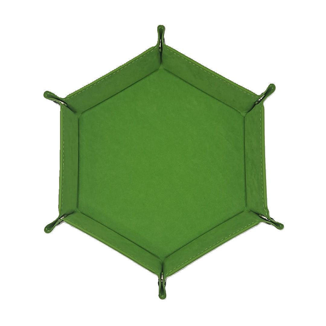 Green Dice Hexagonal Folding Tray with Black PU Leather backing