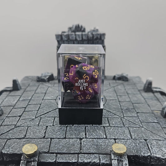 Purple & Black 7 Piece Boxed Dice Set for Role play Gaming