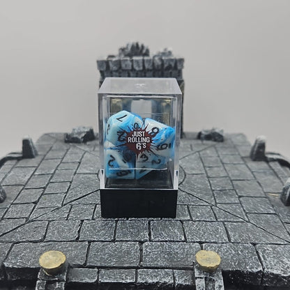 Blue and White 7 Piece Boxed Dice Set for Role play Gaming