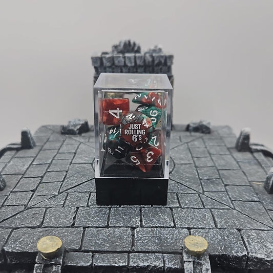 Green & Red 7 Piece Boxed Dice Set for Role play Gaming