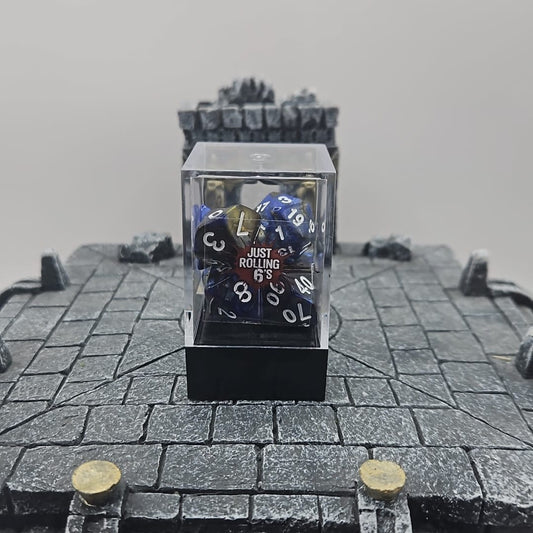 Blue and Gold 7 Piece Boxed Dice Set for Role play Gaming