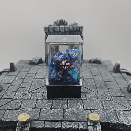 Purple and Blue 7 Piece Boxed Dice Set for Role play Gaming