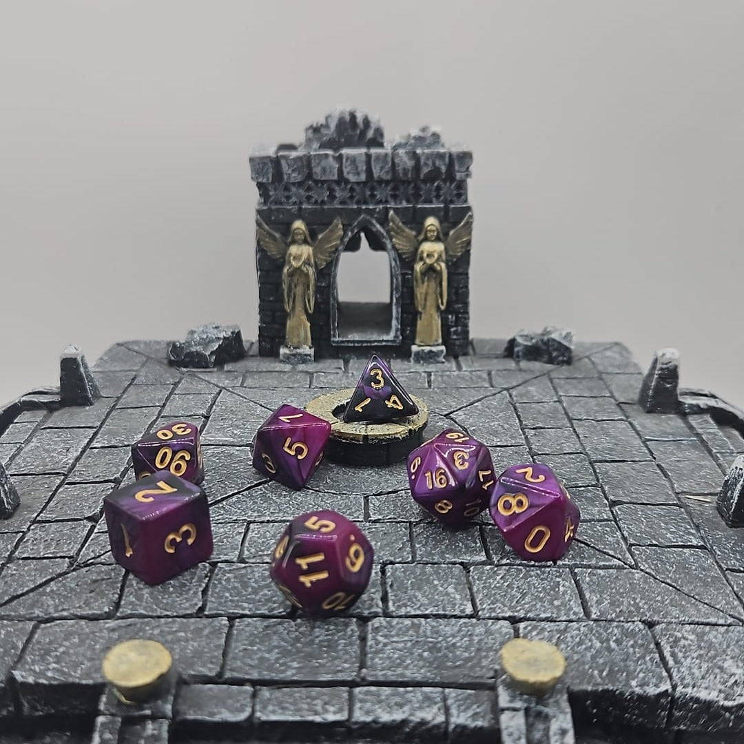 Purple & Black 7 Piece Boxed Dice Set for Role play Gaming