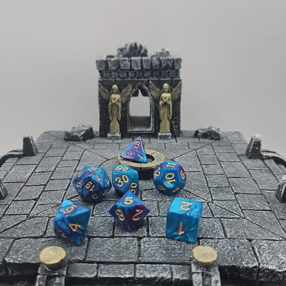 Purple and Blue 7 Piece Boxed Dice Set for Role play Gaming