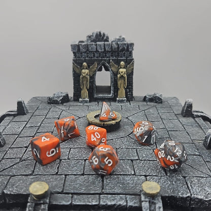 Orange and Silver 7 Piece Boxed Dice Set for Role play Gaming