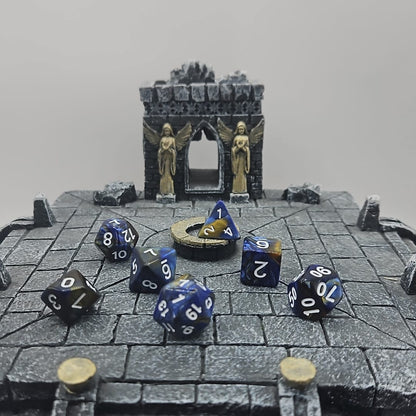 Blue and Gold 7 Piece Boxed Dice Set for Role play Gaming