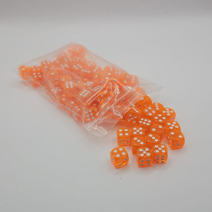 Pack of 100 Transparent Six sided Dice (D6) - Orange
