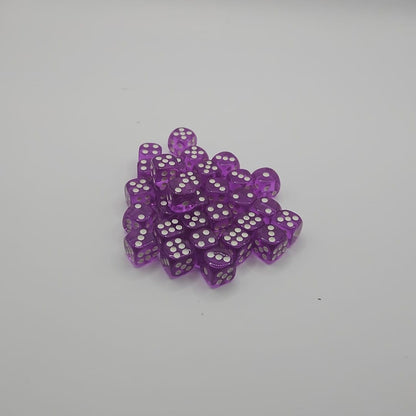 Pack of 100 Transparent Six sided Dice (D6) - Purple