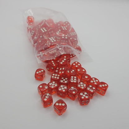 Pack of 100 Transparent Six sided Dice (D6) - Red