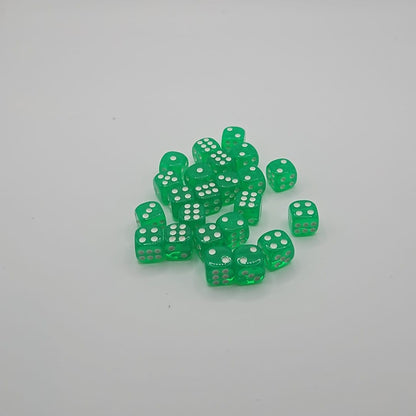 Pack of 100 Transparent Six sided Dice (D6) - Green