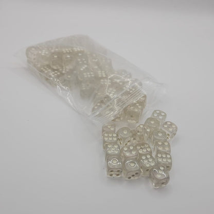 Pack of 100 Transparent Six sided Dice (D6) - Clear